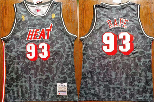 Men's Miami Heat #93 Bape Black Throwback basketball Jersey